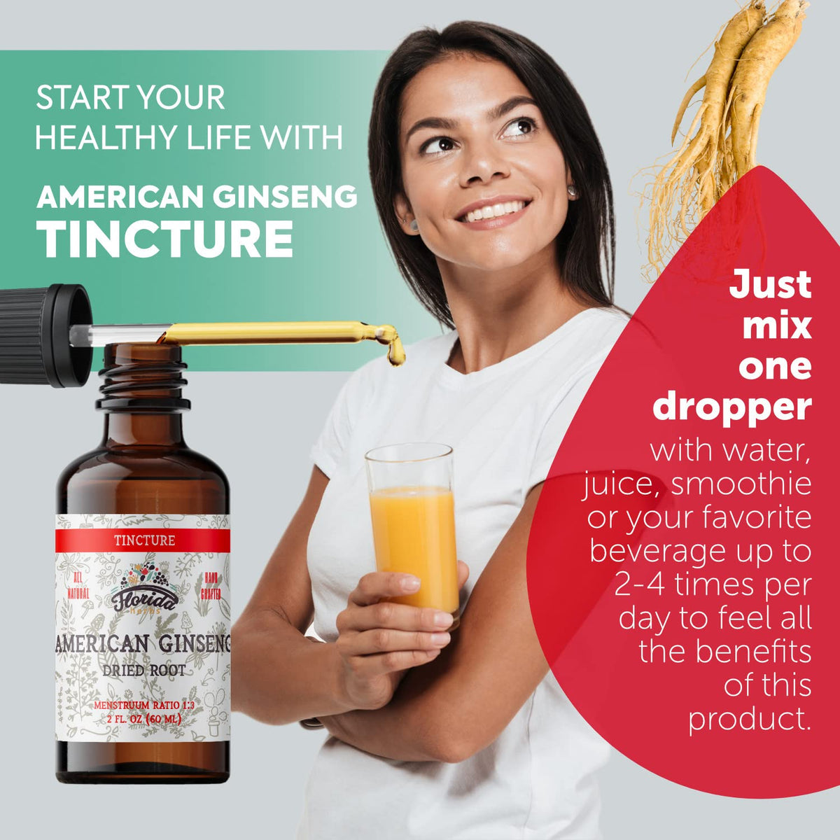 FLORIDA HERBS American Ginseng Tincture Extract - 2 oz - image 2