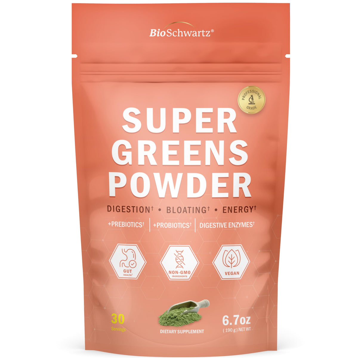 BioSchwartz Super Greens Powder with Probiotics & Enzymes - 6.7 oz