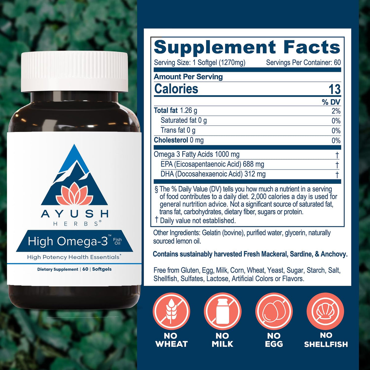 Ayush Herbs High Omega 3 1000mg - 60 Softgels - image 3