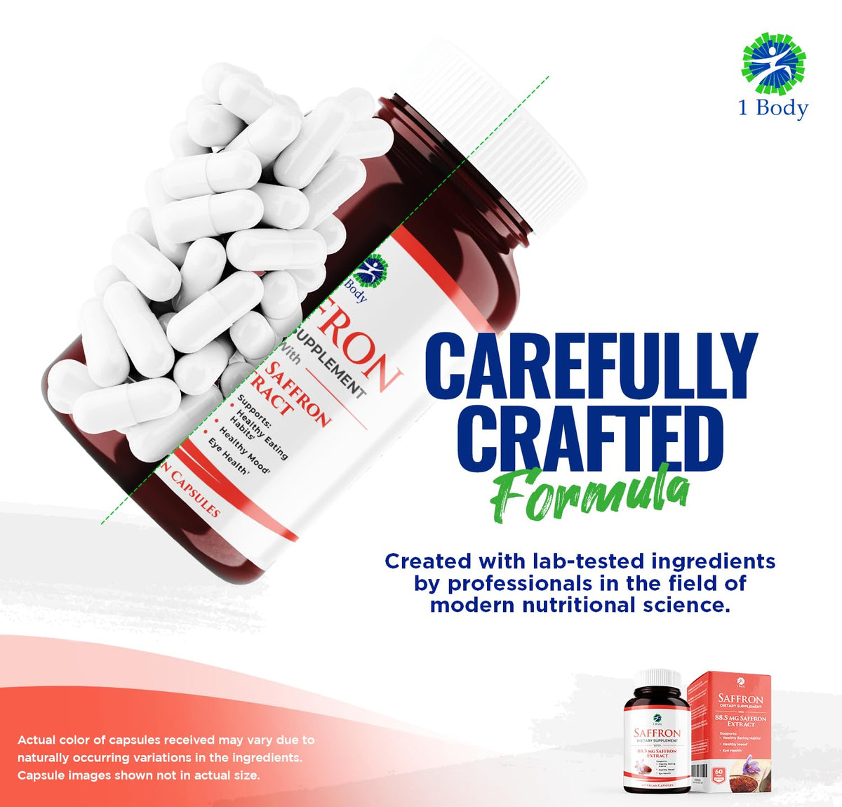 1 Body Saffron Extract Supplement 88.5 mg Safranal - 60 Vegetarian Capsules - image 4