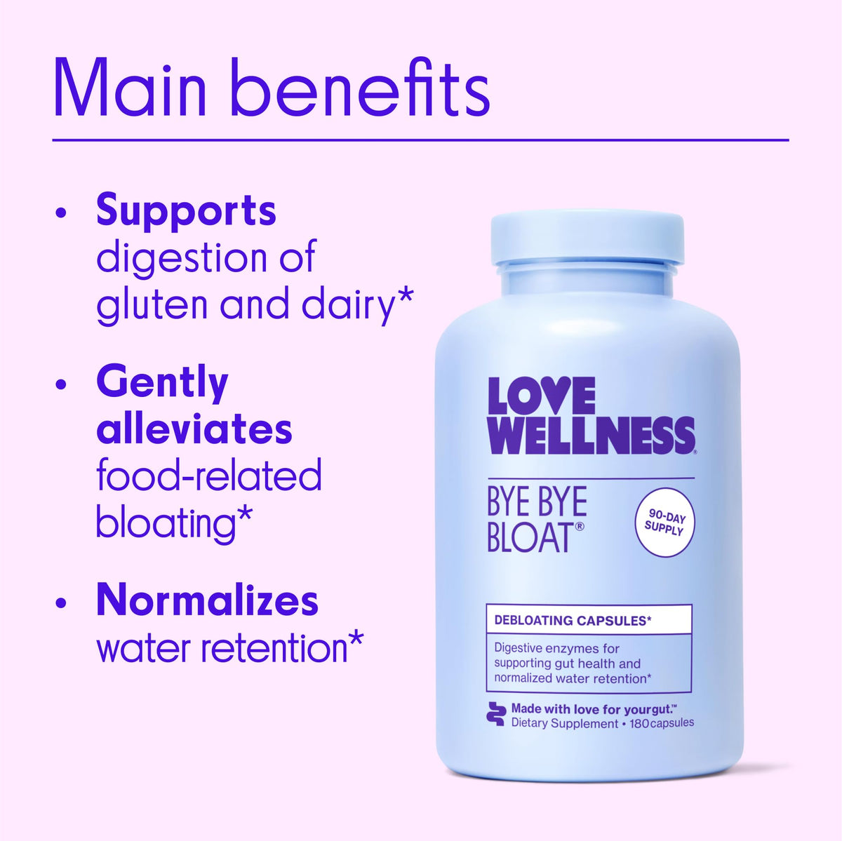 Love Wellness Bye Bye Bloat Digestive Enzymes - 180 Capsules - image 2