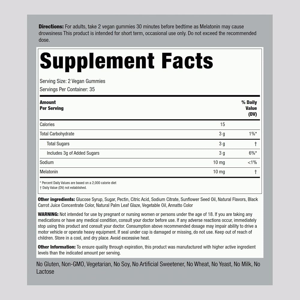 Piping Rock Melatonin Gummies 10mg - 70 Count - image 2