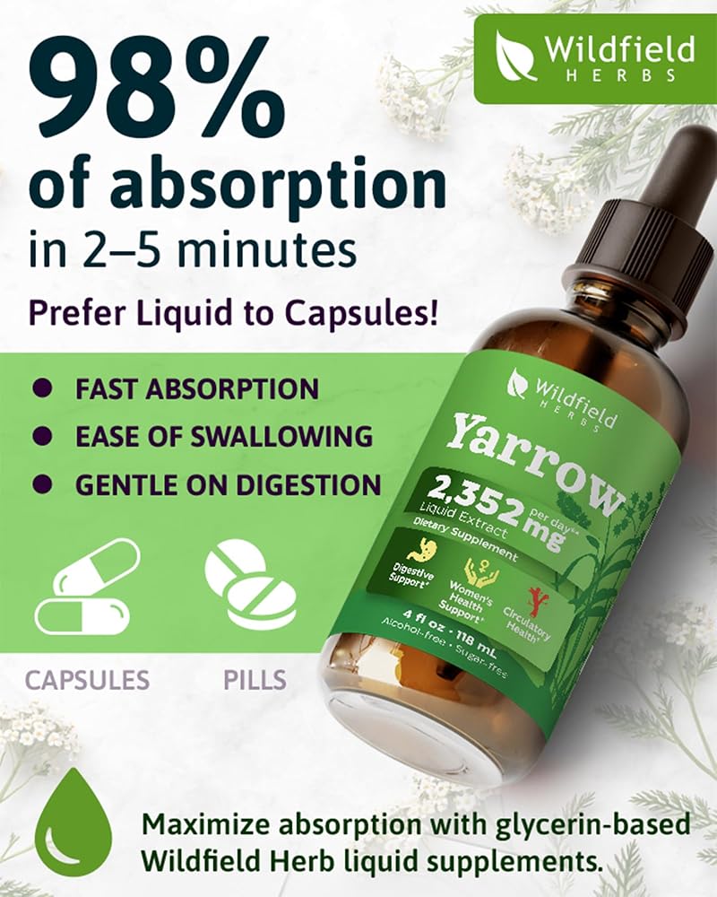 WILDFIELD HERBS 4 Oz Yarrow Extract Liquid Drops - Women’s Wellness & Digestive Support | 2 Month Supply | - Made in USA - Yarrow Herb Supplement - Alcohol & Sugar Free - image 4