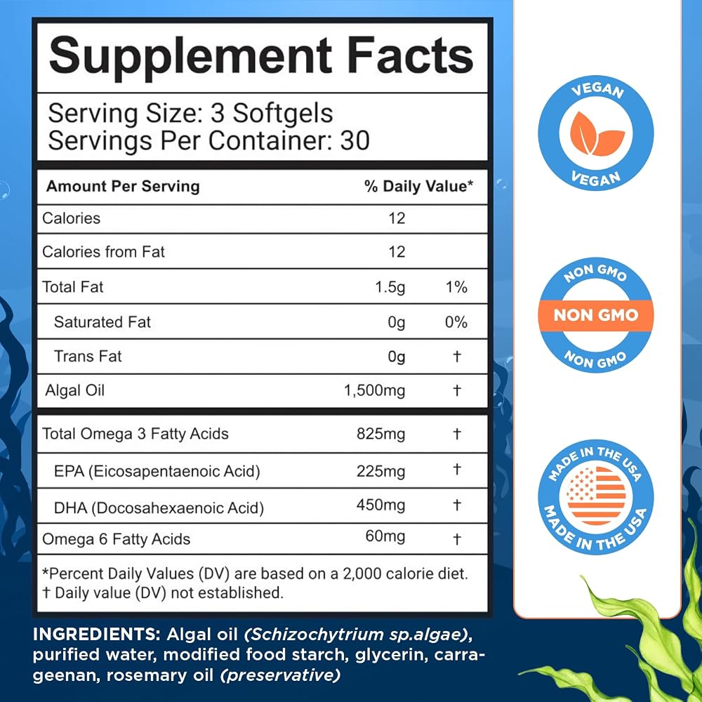 selfevolve Algae Omega 3 1500mg Vegan Softgels - 90 Count - image 3