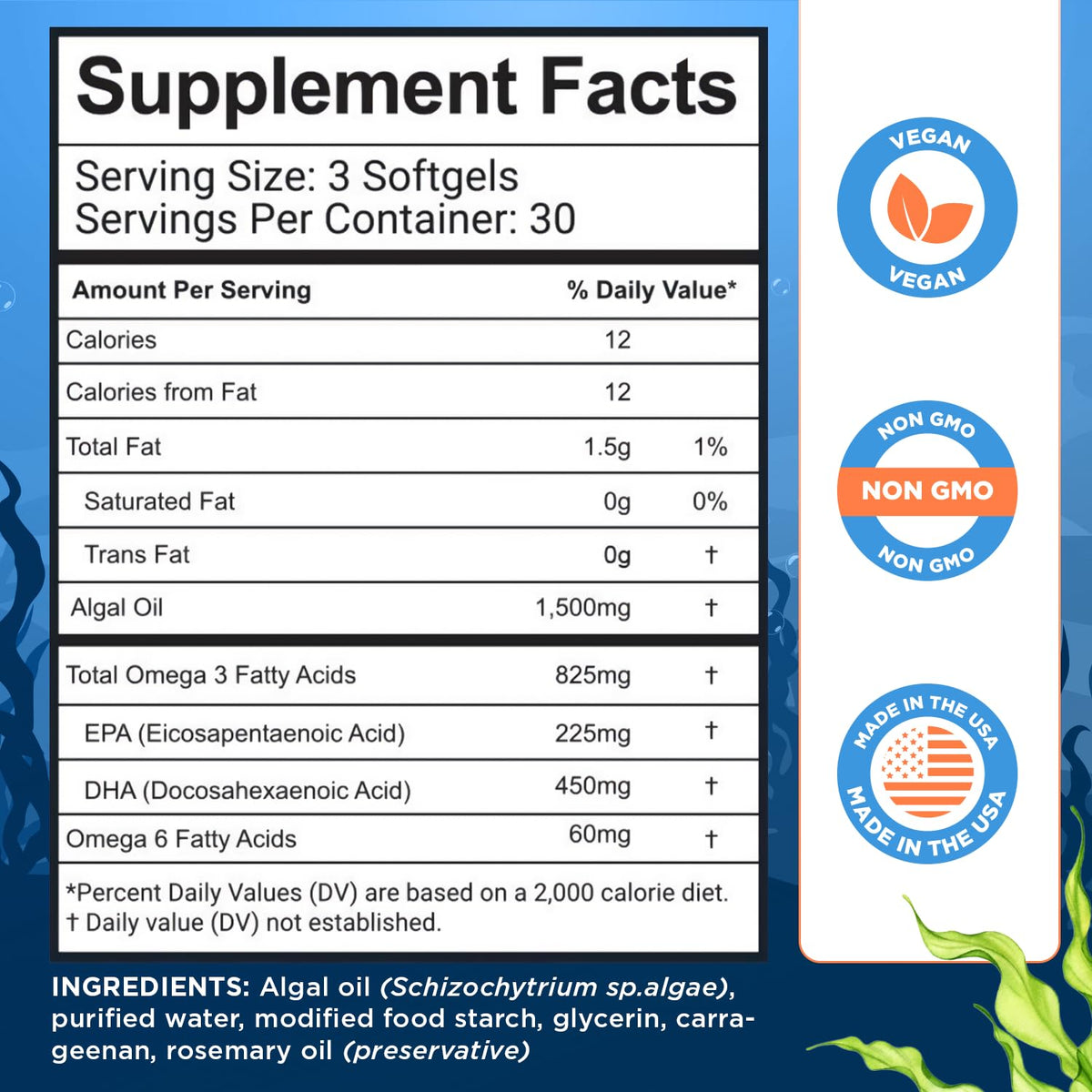 selfevolve Algae Omega 3 1500mg Vegan Softgels - 90 Count - image 3
