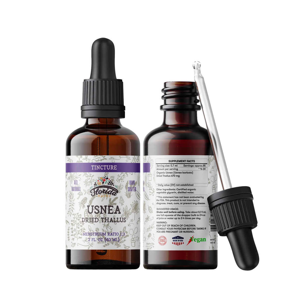 Florida Herbs Usnea Tincture Alcohol Free Herbal Supplement - 2 oz