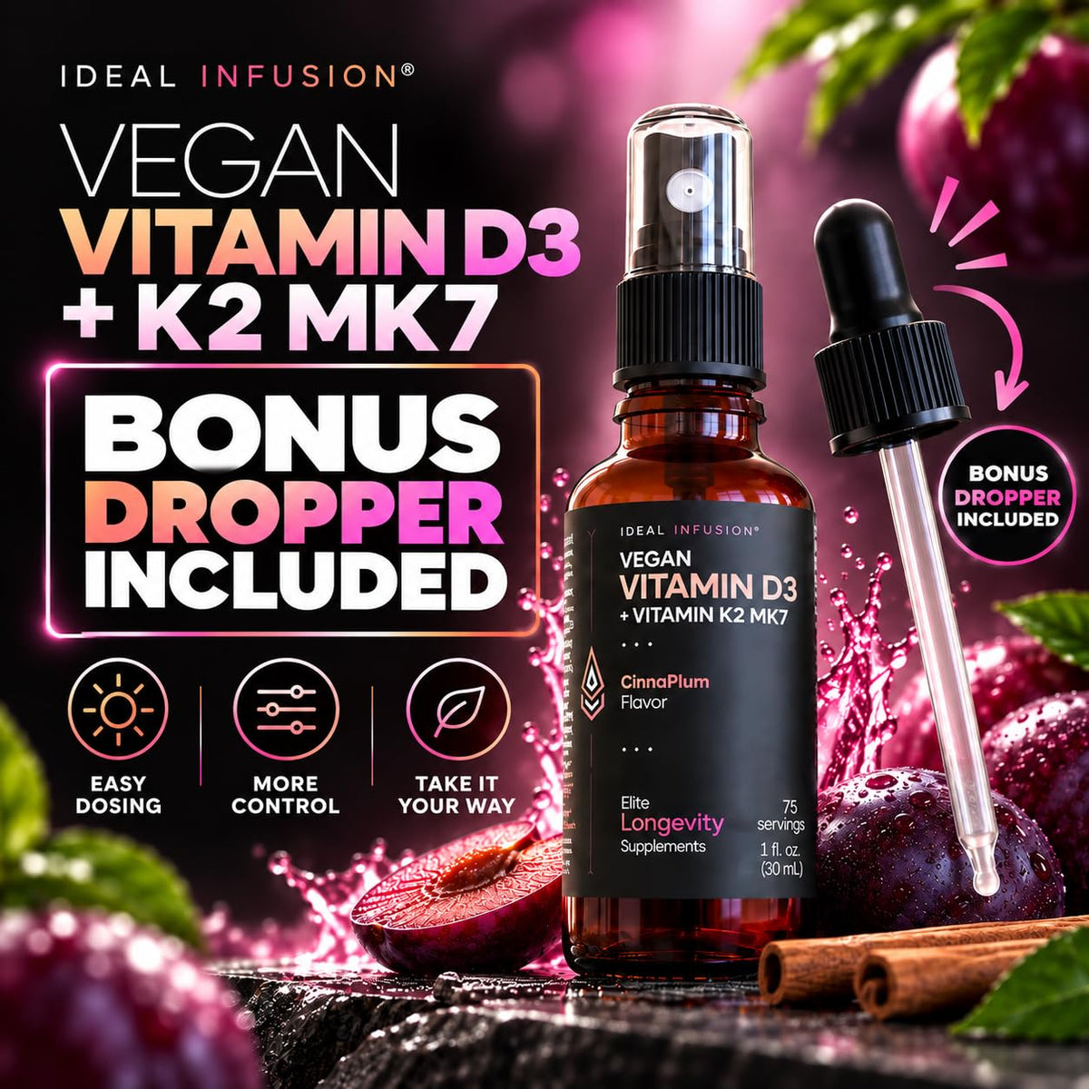 Ideal Infusion Vegan Vitamin D3 5000 IU with K2 Liquid Spray - 75 Servings - image 6