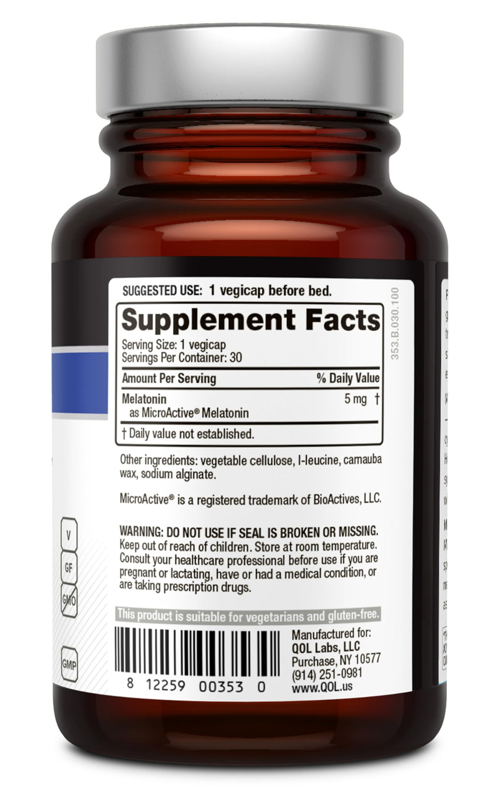 Quality of Life Melatonin Sleep Support 5mg - 30 Vegetarian Capsules - image 2