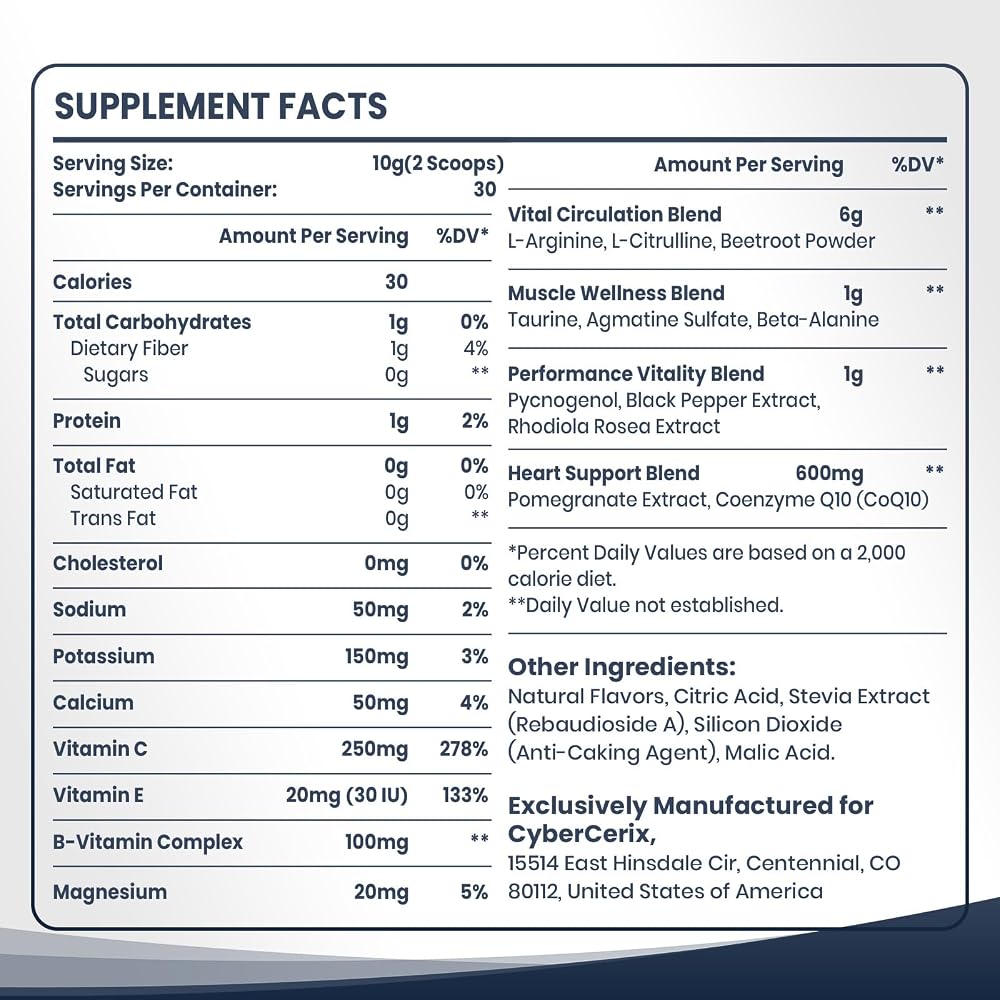 CyberCerix Nitric Oxide Booster Powder for Men - 30 Servings - image 2