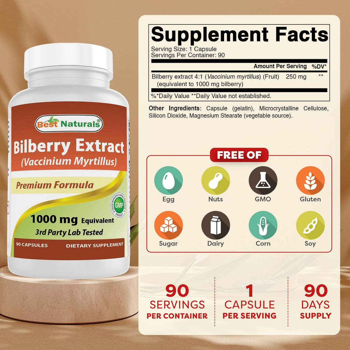 Best Naturals Bilberry Extract 1000mg Supports Healthy Vision - 90 Capsules - image 2
