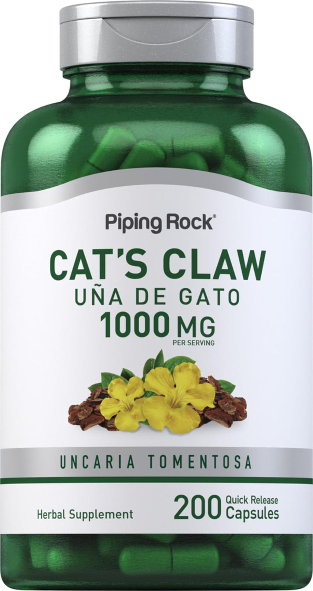 Piping Rock Cat's Claw Herb Supplement 1000mg - 200 Capsules