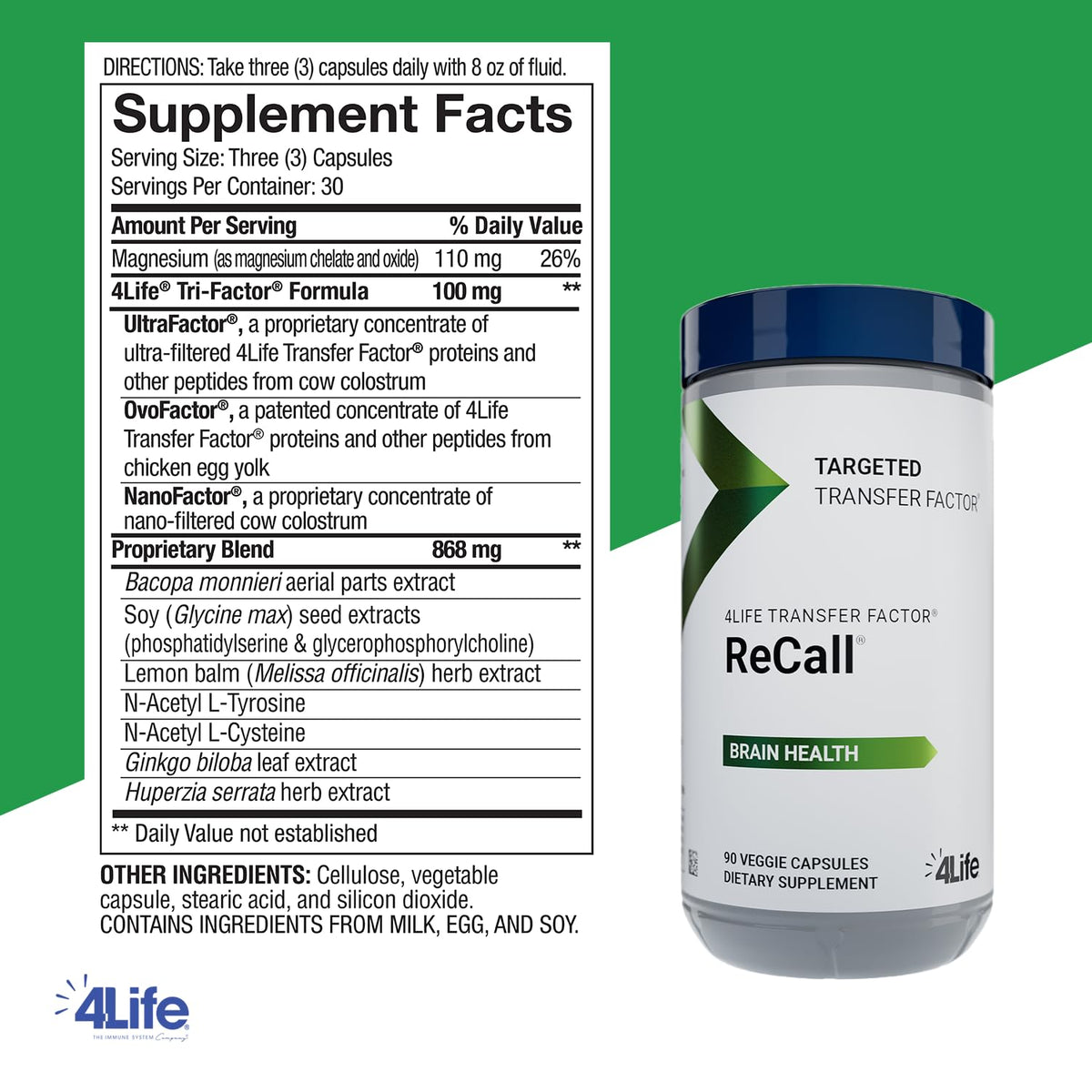 4Life Transfer Factor Recall Brain Support - 90 Vegetarian Capsules - image 2