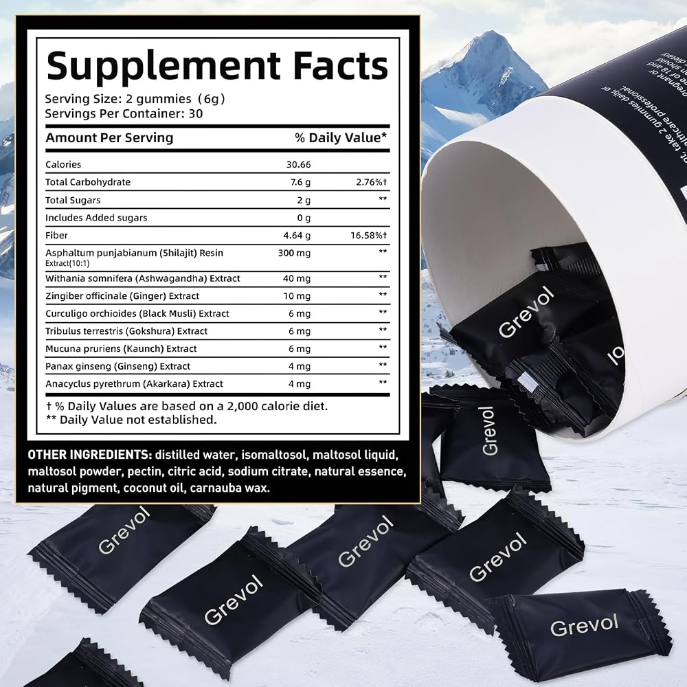 Grevol Pure Himalayan Shilajit Gummies: Gold Grade Shilajit Riched