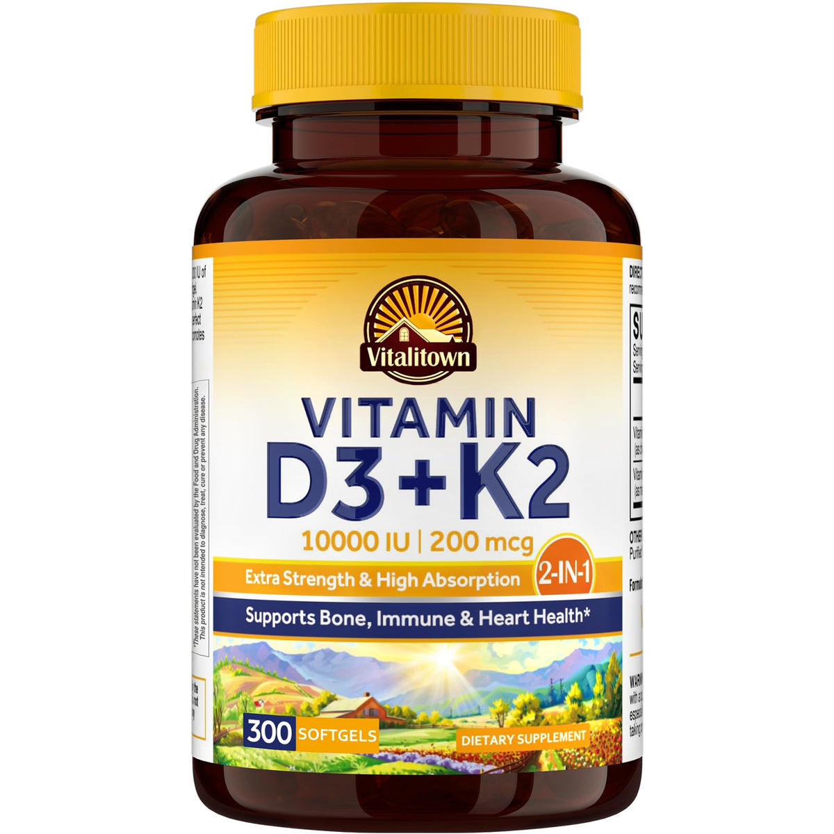 Vitalitown Vitamin D3 K2 10000 IU - 300 Softgels