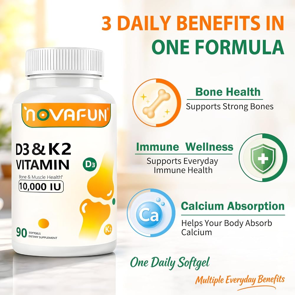 Novafun Vitamin D3 K2 10000 IU Supplement - 90 Softgels - image 3