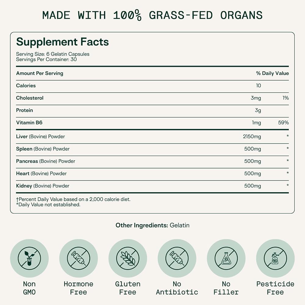 Adapt Naturals Beef Organ Supplement Grass Fed - 180 Capsules - image 2