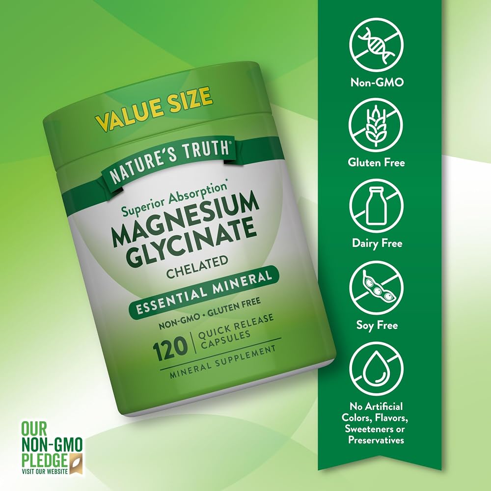Nature's Truth Magnesium Glycinate 200mg - 120 Capsules - image 3