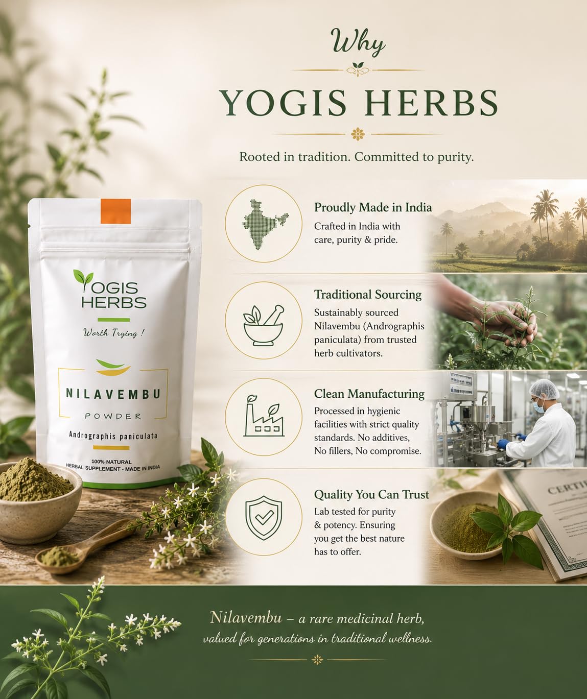 YOGIS HERBS Nilavembu Powder Andrographis Paniculata - 16 Ounce - image 8