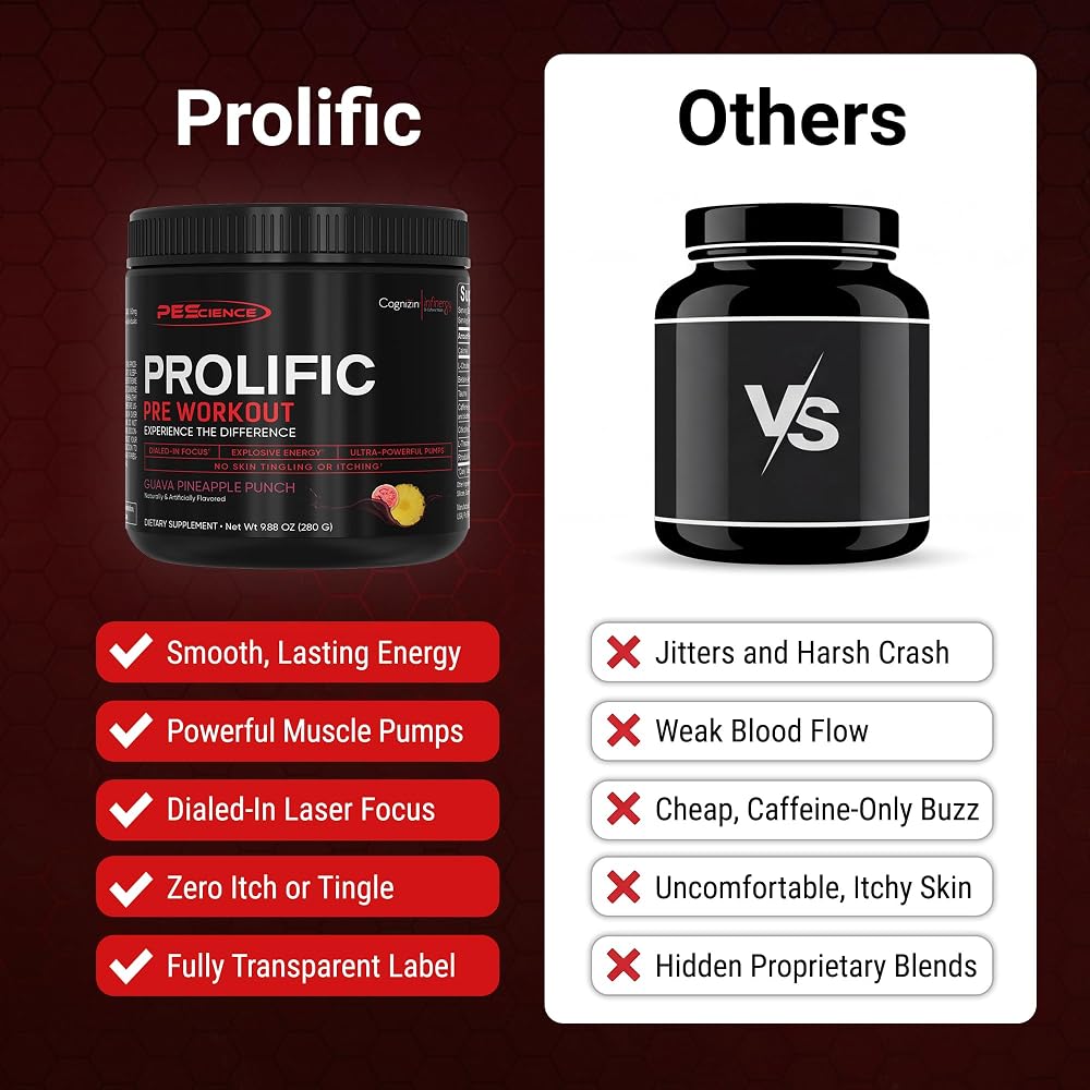 PEScience Prolific Pre-Workout Powder, Guava Pineapple Punch - 40 Scoops - image 4