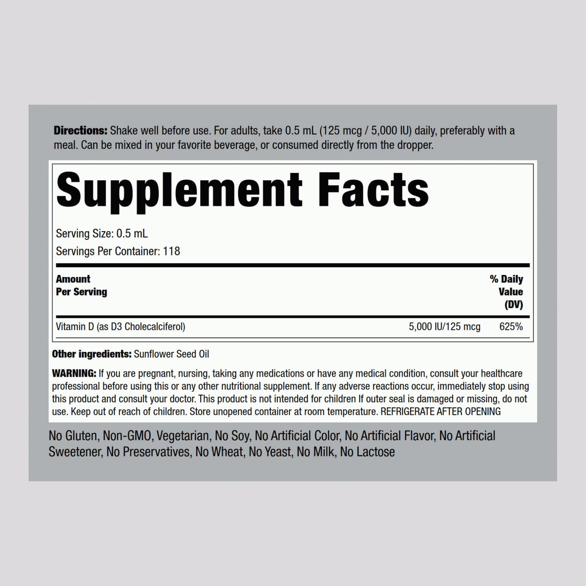 Piping Rock Vitamin D3 Liquid 5000 IU - 2 Fl Oz - image 2