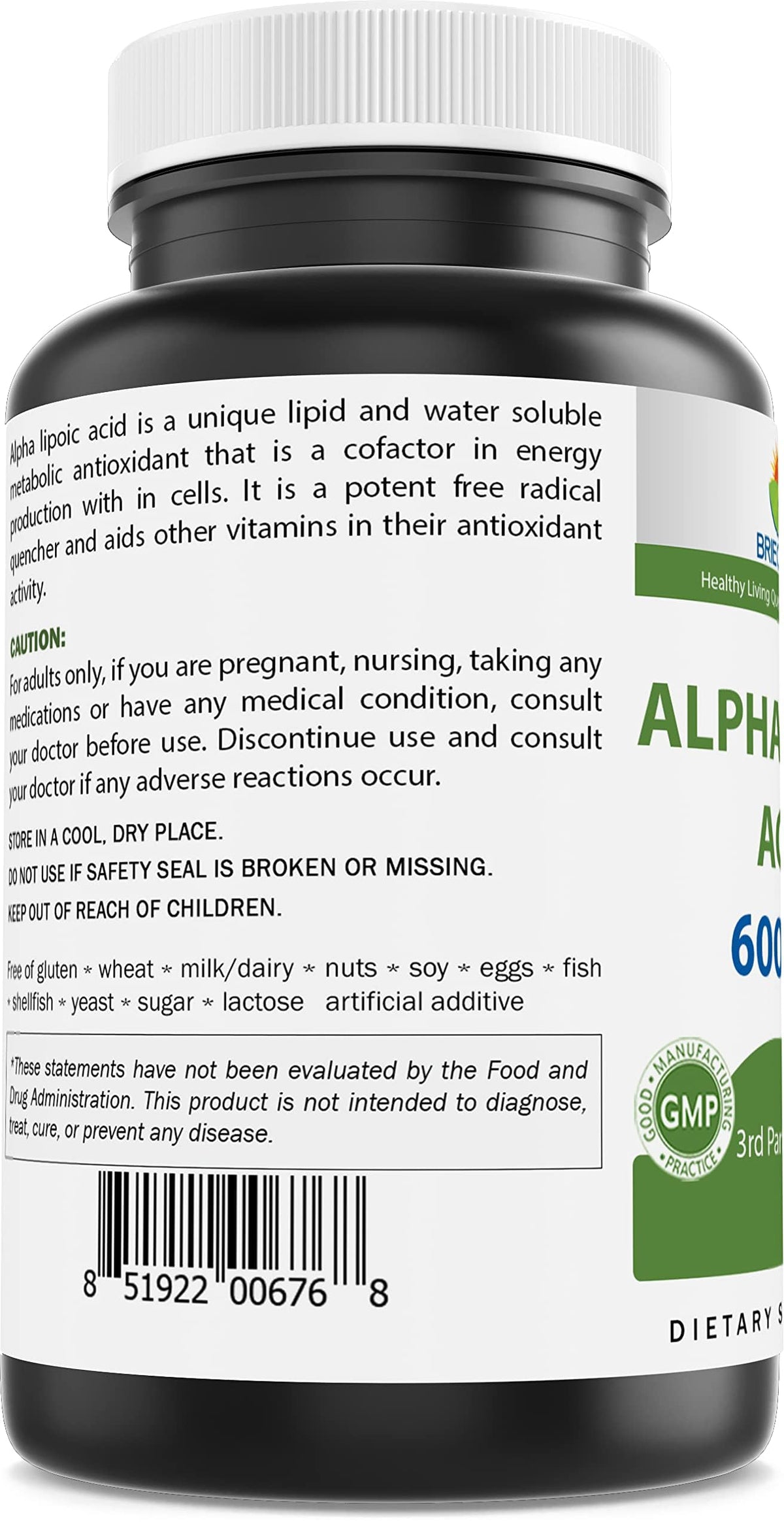 Brieofood Alpha Lipoic Acid 600mg Antioxidant - 240 Capsules - image 3