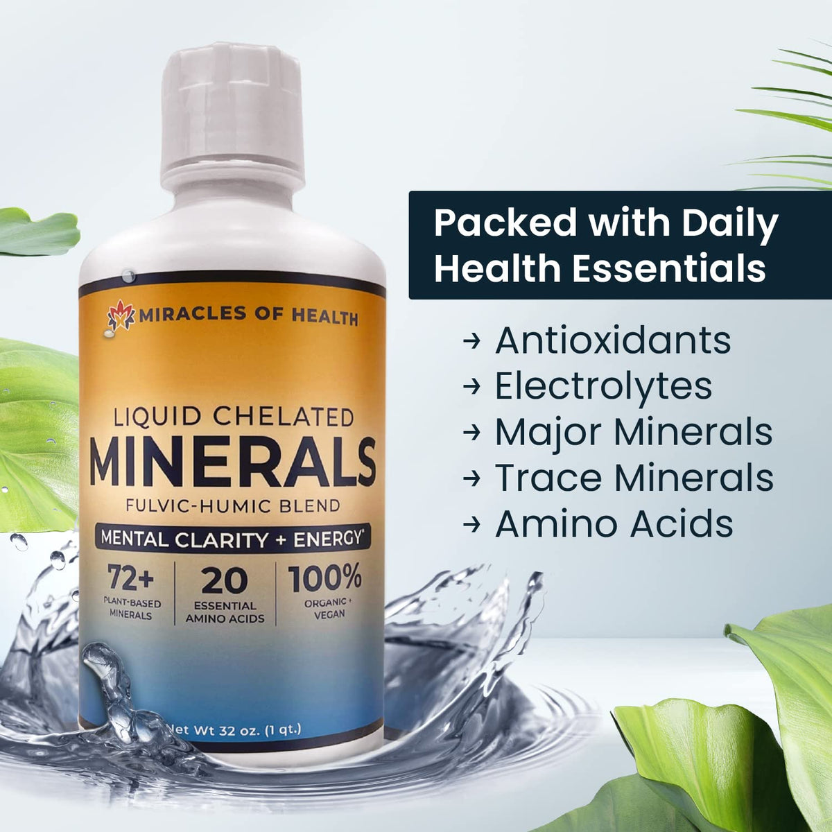 Miracles of Health Liquid Chelated Minerals - 72+ Plant-Based - 32 fl oz - image 3