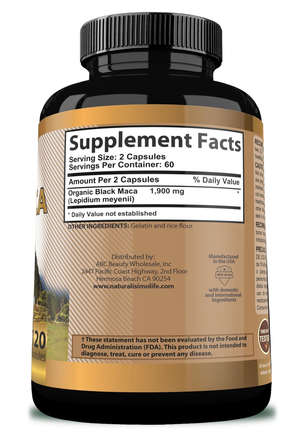 NaturalisimoLife Organic Black Maca 1,900 mg Natural Energy - 120 Capsules - image 5
