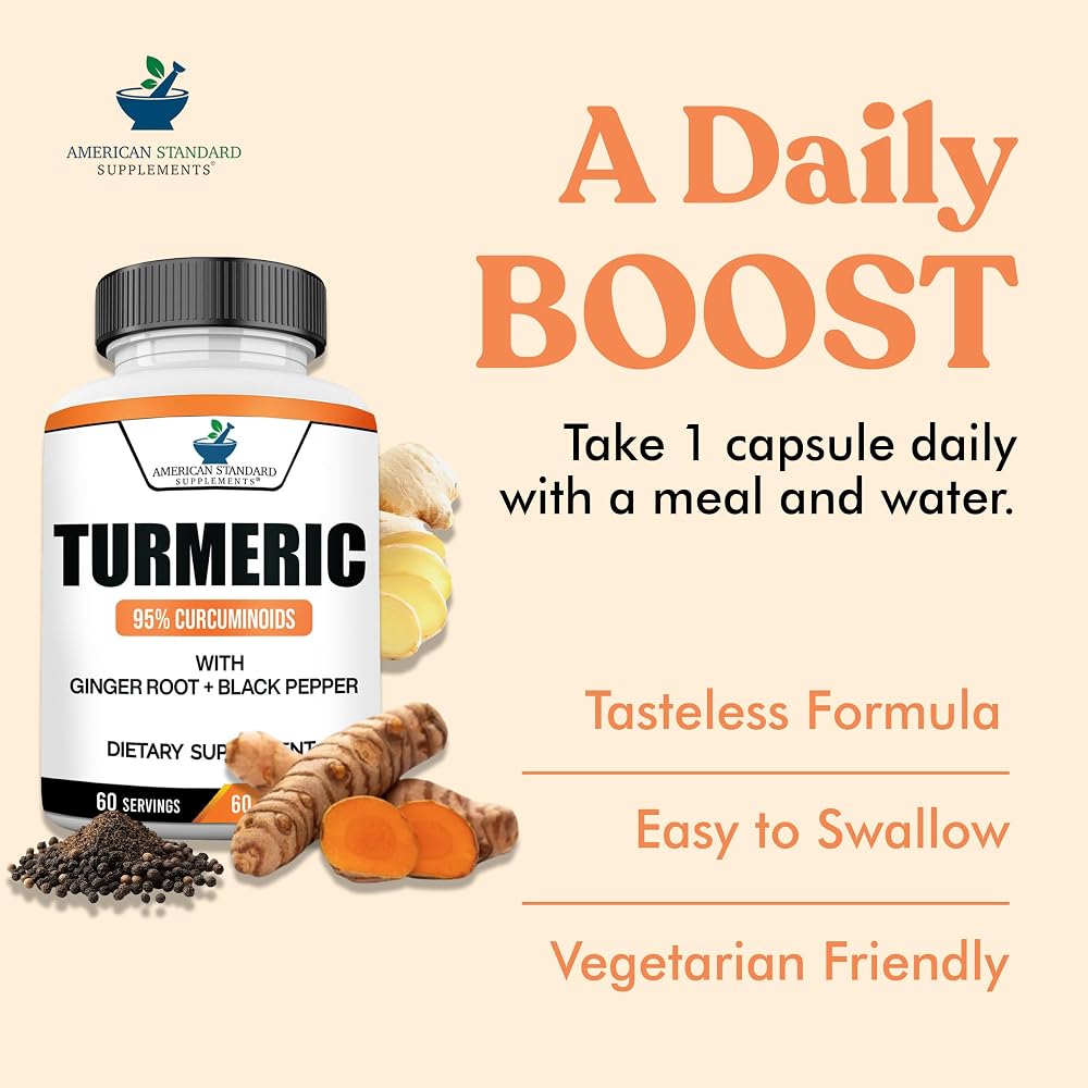 American Standard Supplements Turmeric Extract Curcumin 95% - 60 Vegan Capsules - image 5