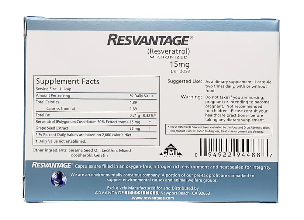 RESVANTAGE Resveratrol Antioxidant - 30 Liquid Capsules - image 2