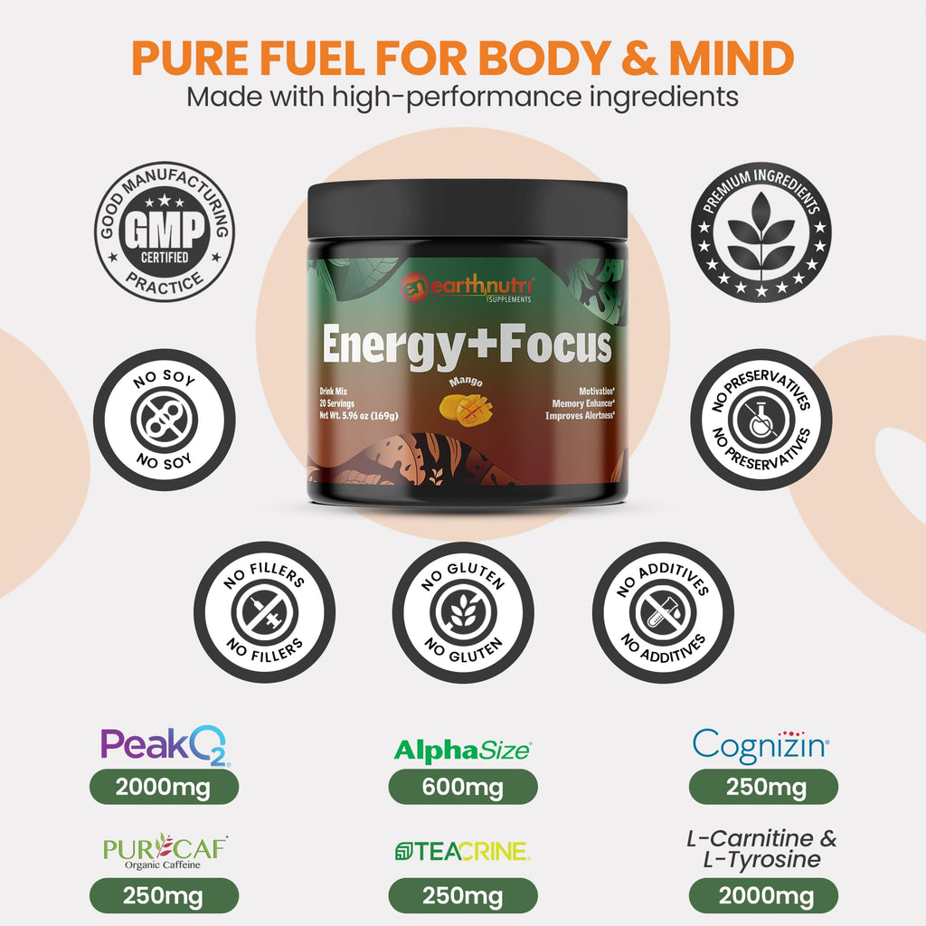 EarthNutri Energy + Focus Powder - 20 Servings - image 7