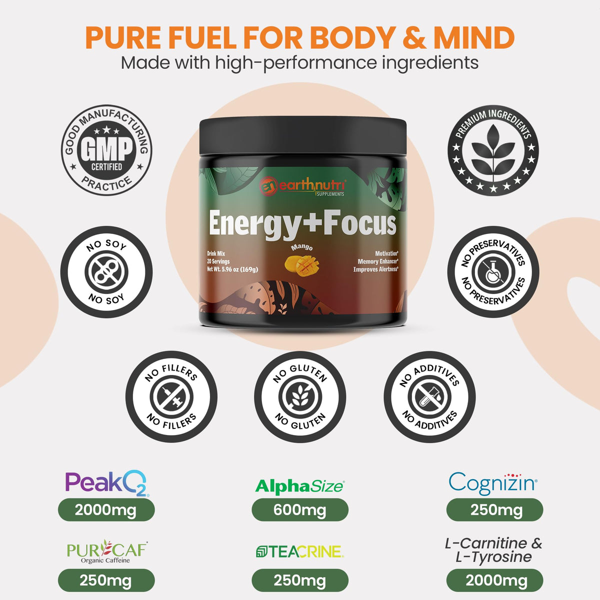 EarthNutri Energy + Focus Powder - 20 Servings - image 7