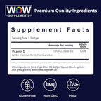 WOW Supplements Vitamin D3 5000 IU Softgels - 120 Count - image 2