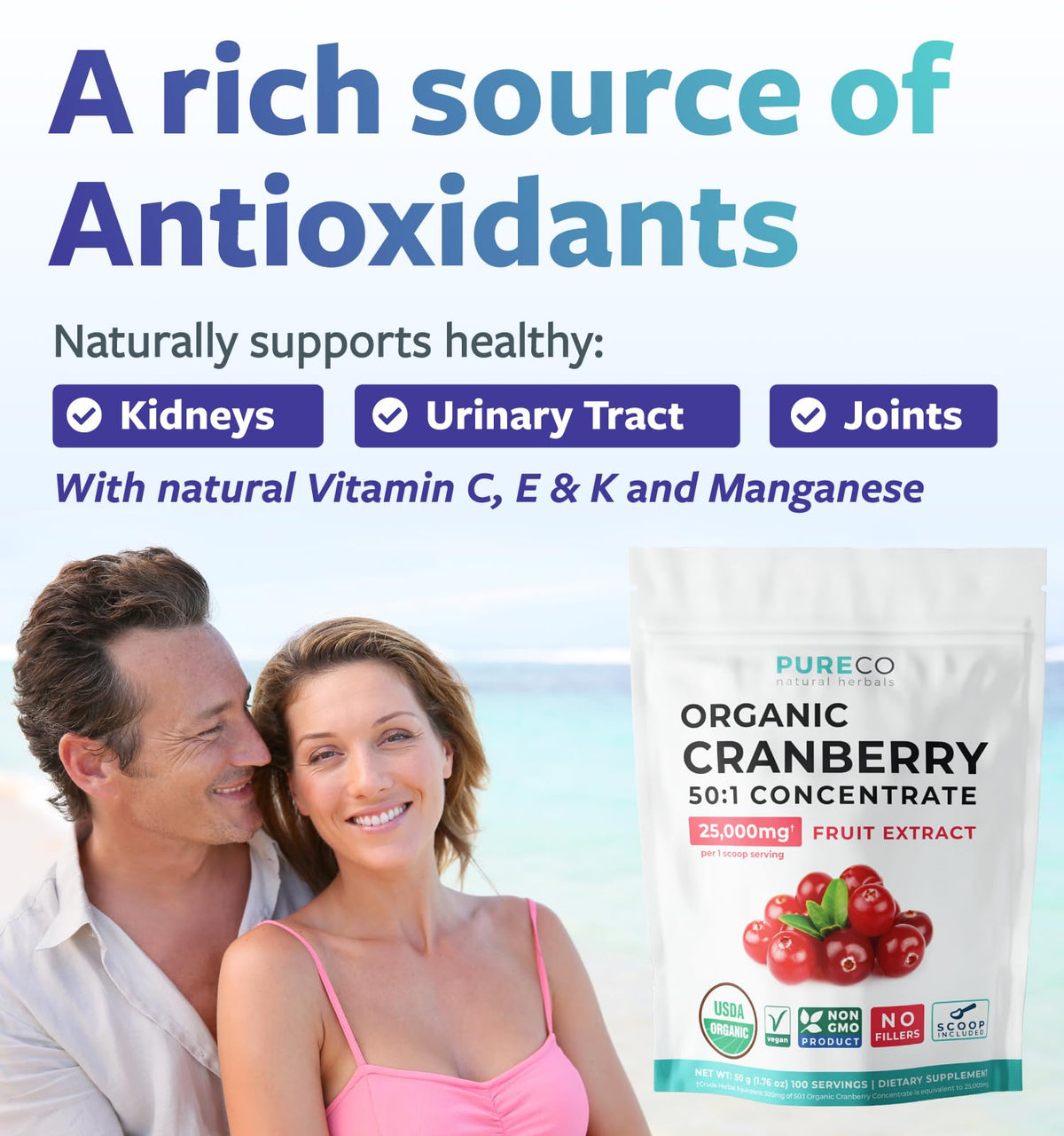 PURE CO Organic Cranberry Powder 50:1 Concentrate - 100 Servings - image 3