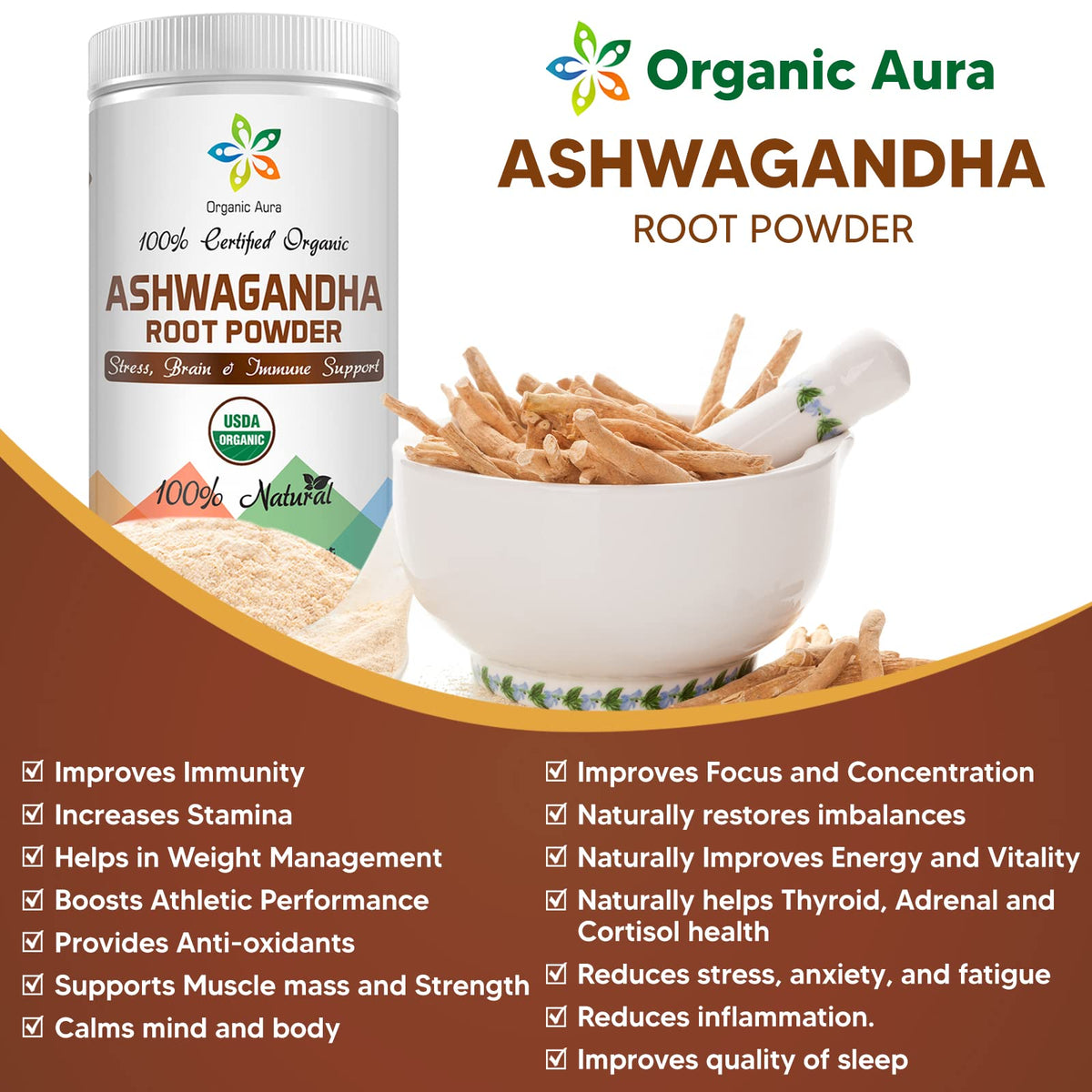 Organic Aura International Certified Organic Ashwagandha Root Powder - 8 oz - image 4
