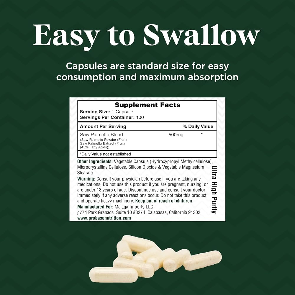 Probase Nutrition Saw Palmetto 500mg Prostate Support - 100 Capsules - image 9