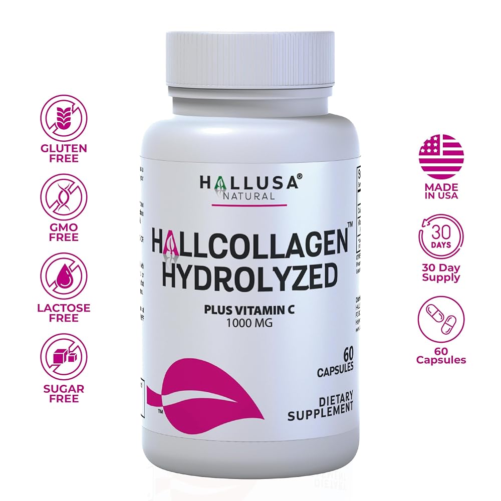 Hallusa Natural Hydrolyzed Collagen 1000mg with Vitamin C - 60 Capsules - image 2