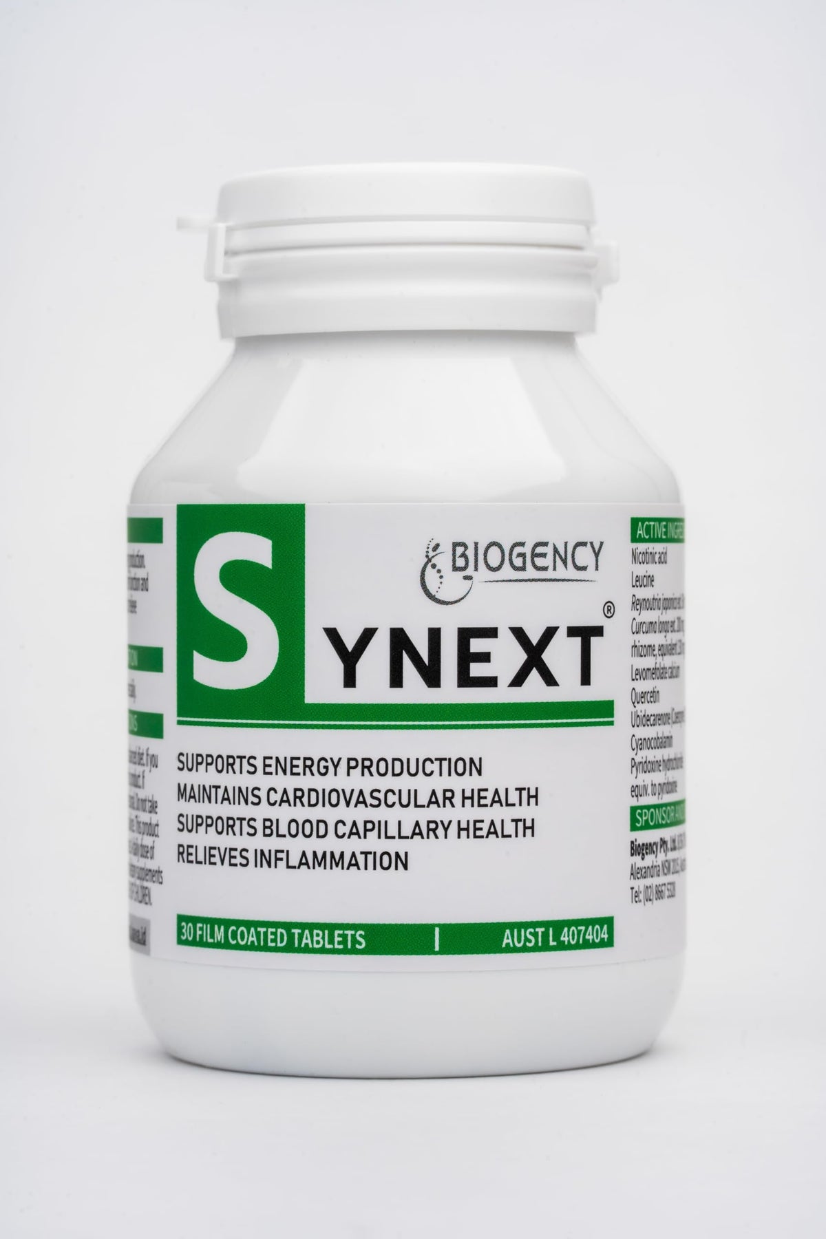 Biogency Synext NAD+ Supplement for Energy - 30 Tablets