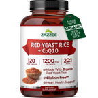 Zazzee Organic Red Yeast Rice 20:1 Extract with CoQ10 - 120 Capsules