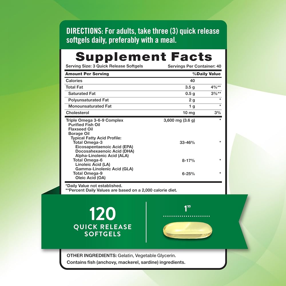Nature's Truth Omega 3-6-9 Softgels 3600mg - 120 Softgels - image 2
