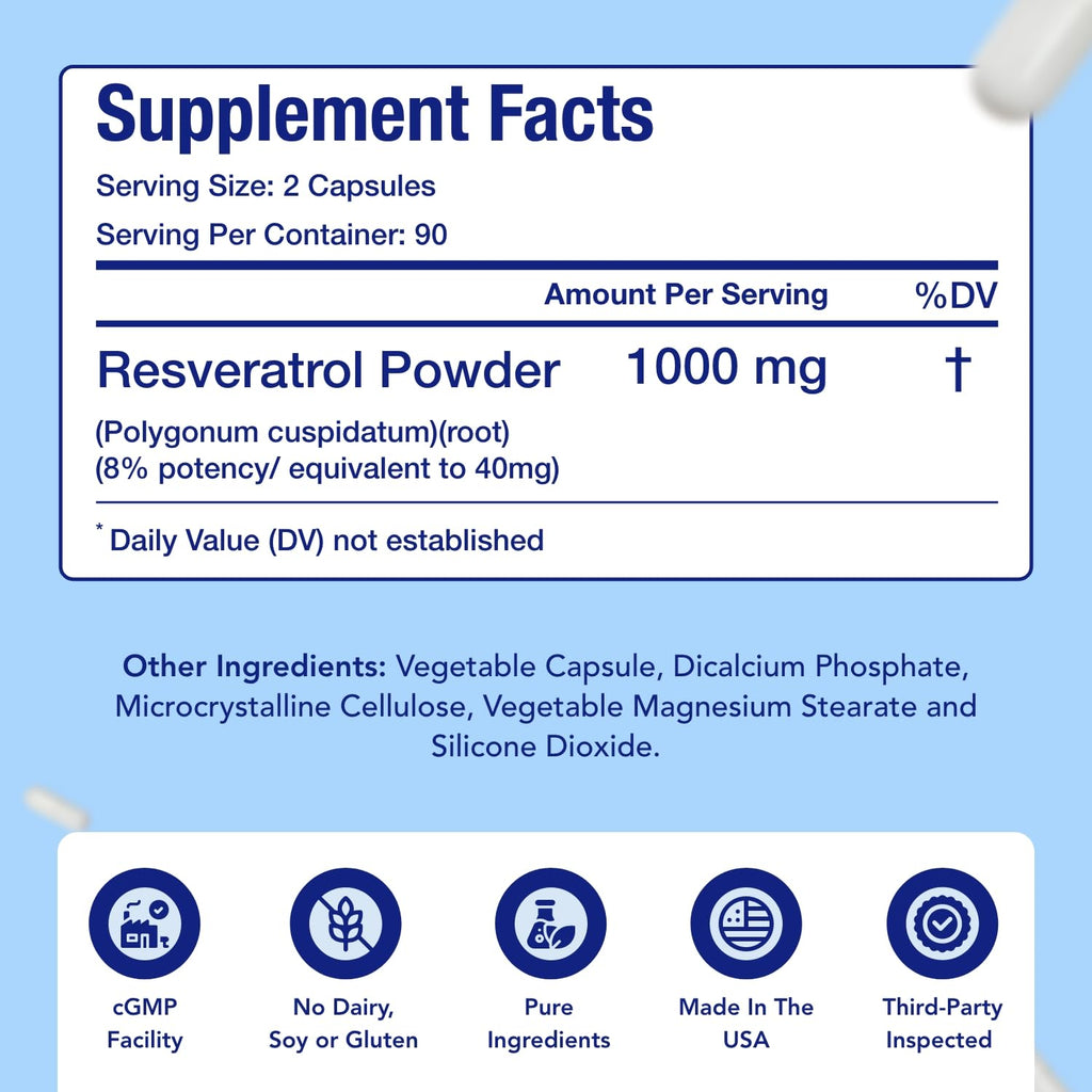 NasaBeahava Resveratrol 1000mg Capsules - 180 Count - image 4