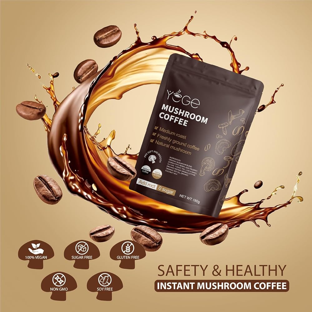 YEGE Mushroom Coffee, Instant Organic Mushroom Coffee