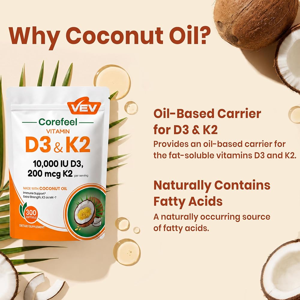 VEV Vitamin D3 K2 10,000 IU - 300 Softgels - image 5