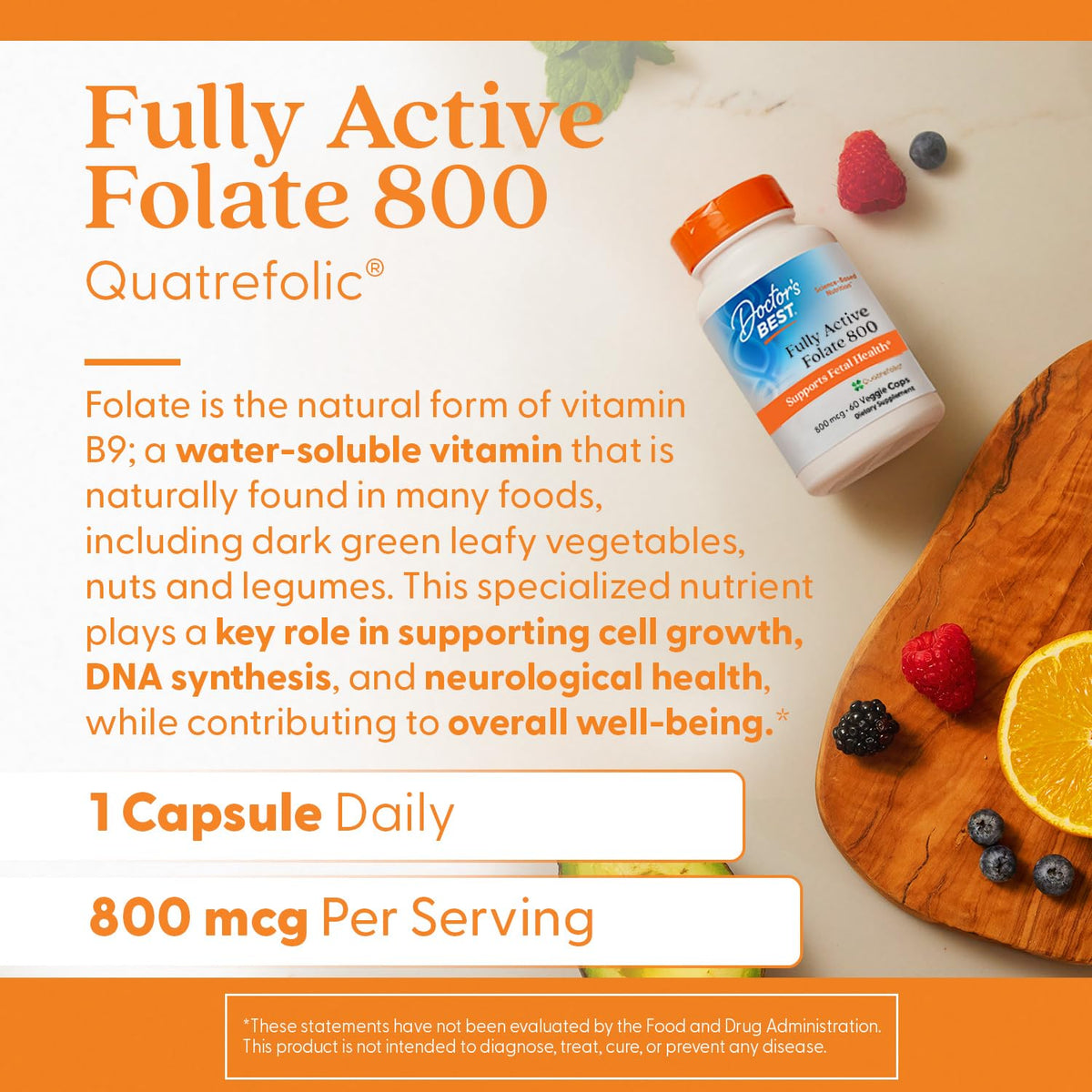 Doctor's BEST Folate Supplement 800 mcg - 60 Vegetarian Capsules - image 5