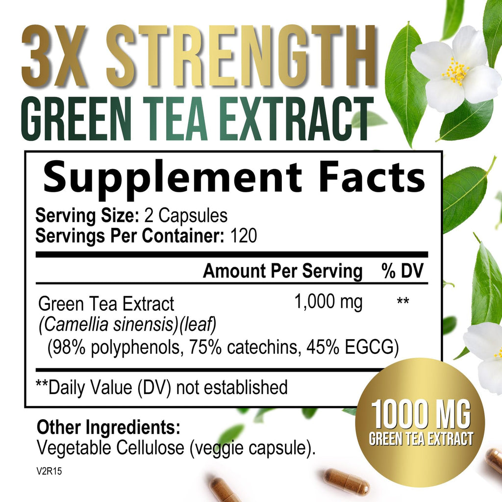 SILVERONYX Green Tea Extract 1000mg - 98% Polyphenols & 45% EGCG