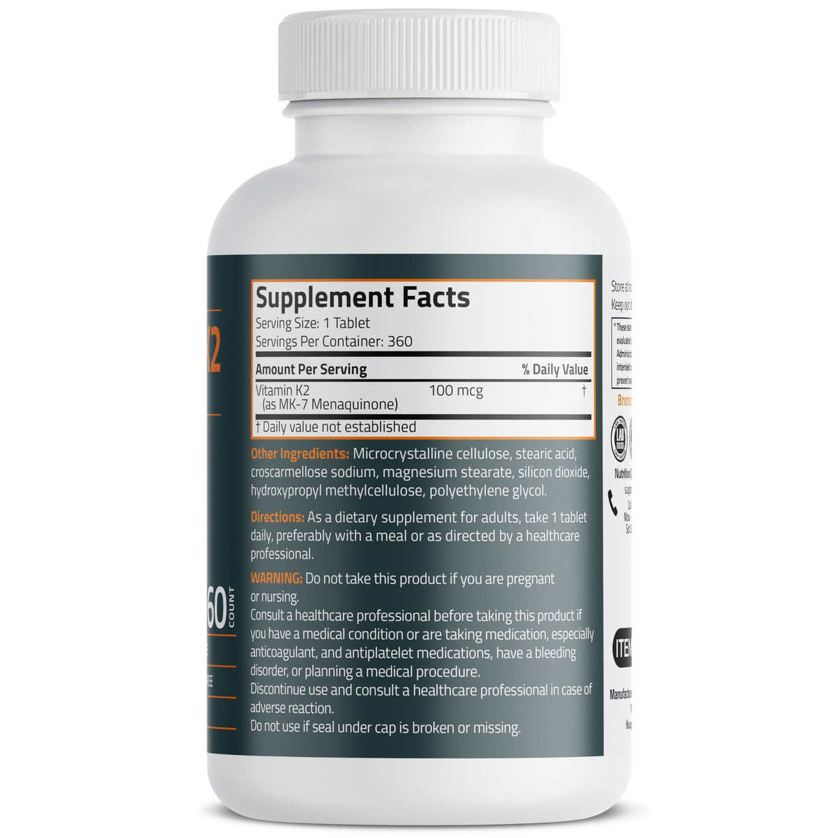 Bronson Bronson Basics Flavored Vitamin K2 Tablets Support Strong