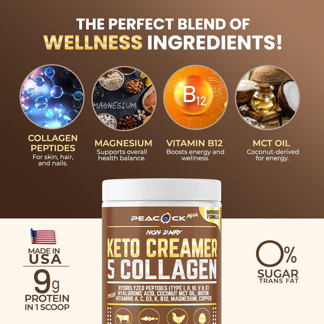 Peacock Max Collagen Coffee Creamer Powder, Keto MCT - 12.2 oz - image 5