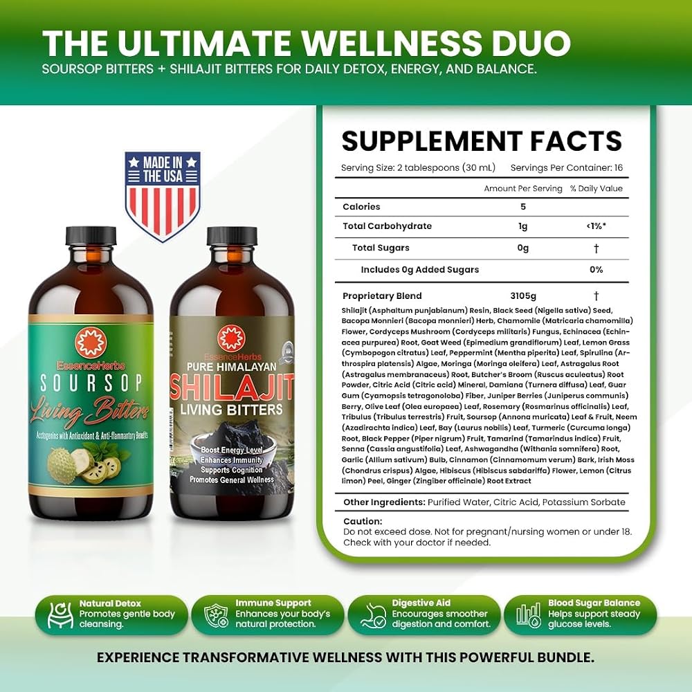 Essence Herbs Soursop & Shilajit Bitters Bundle - 16 Fl Oz - image 7