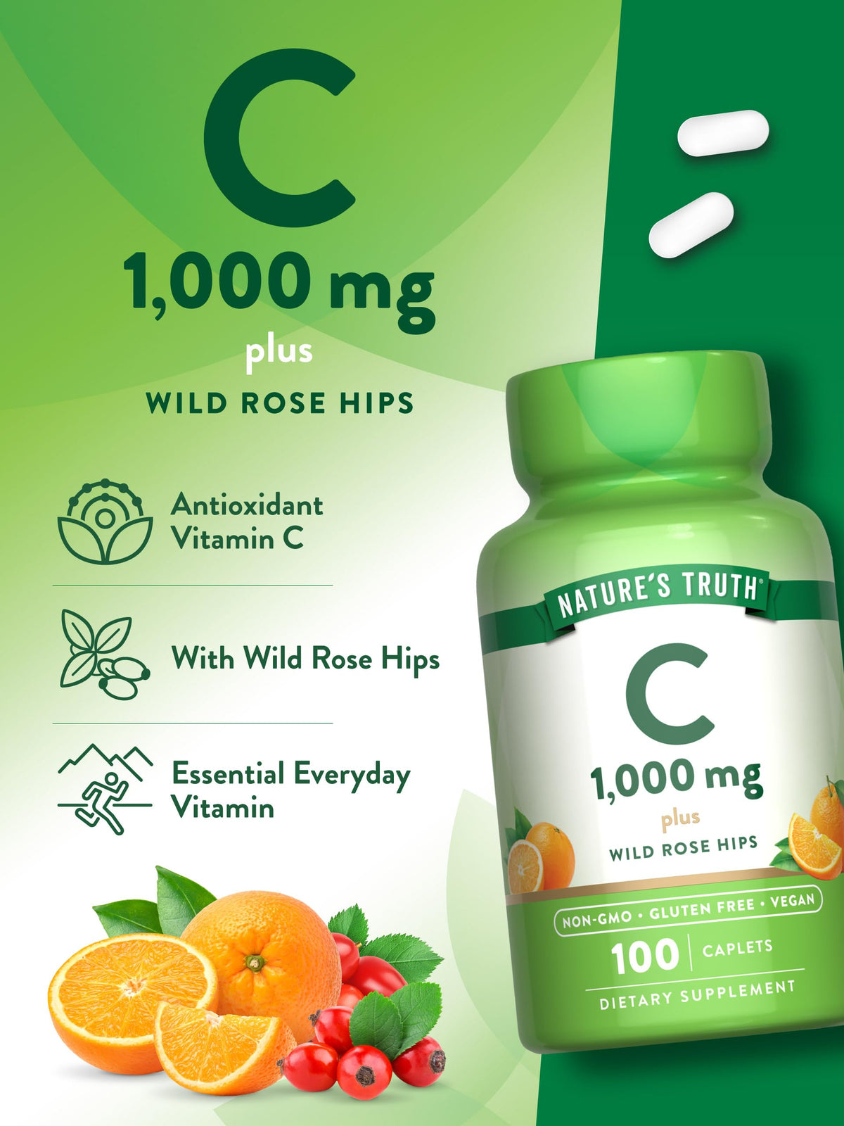 Nature's Truth Vitamin C 1000 mg with Rose Hips - 100 Caplets - image 5