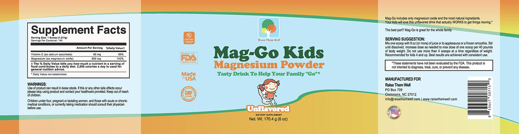 Raise Them Well Mag Go Kids Magnesium Powder Unflavored - 140 Servings - image 2