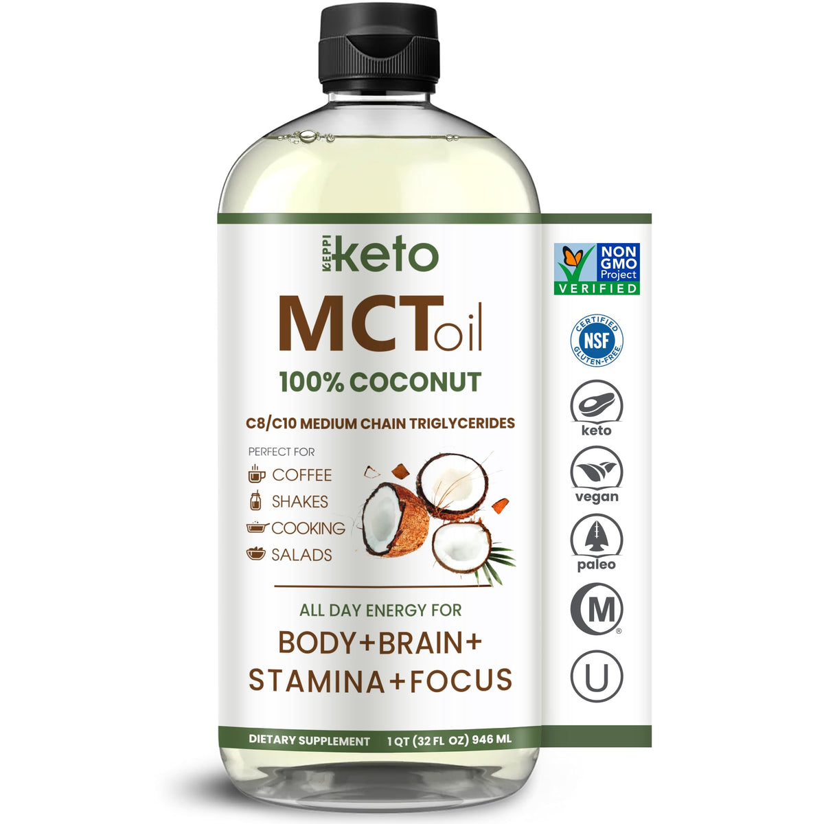 Keppi MCT Oil C8 & C10 from Coconuts - 32 fl oz